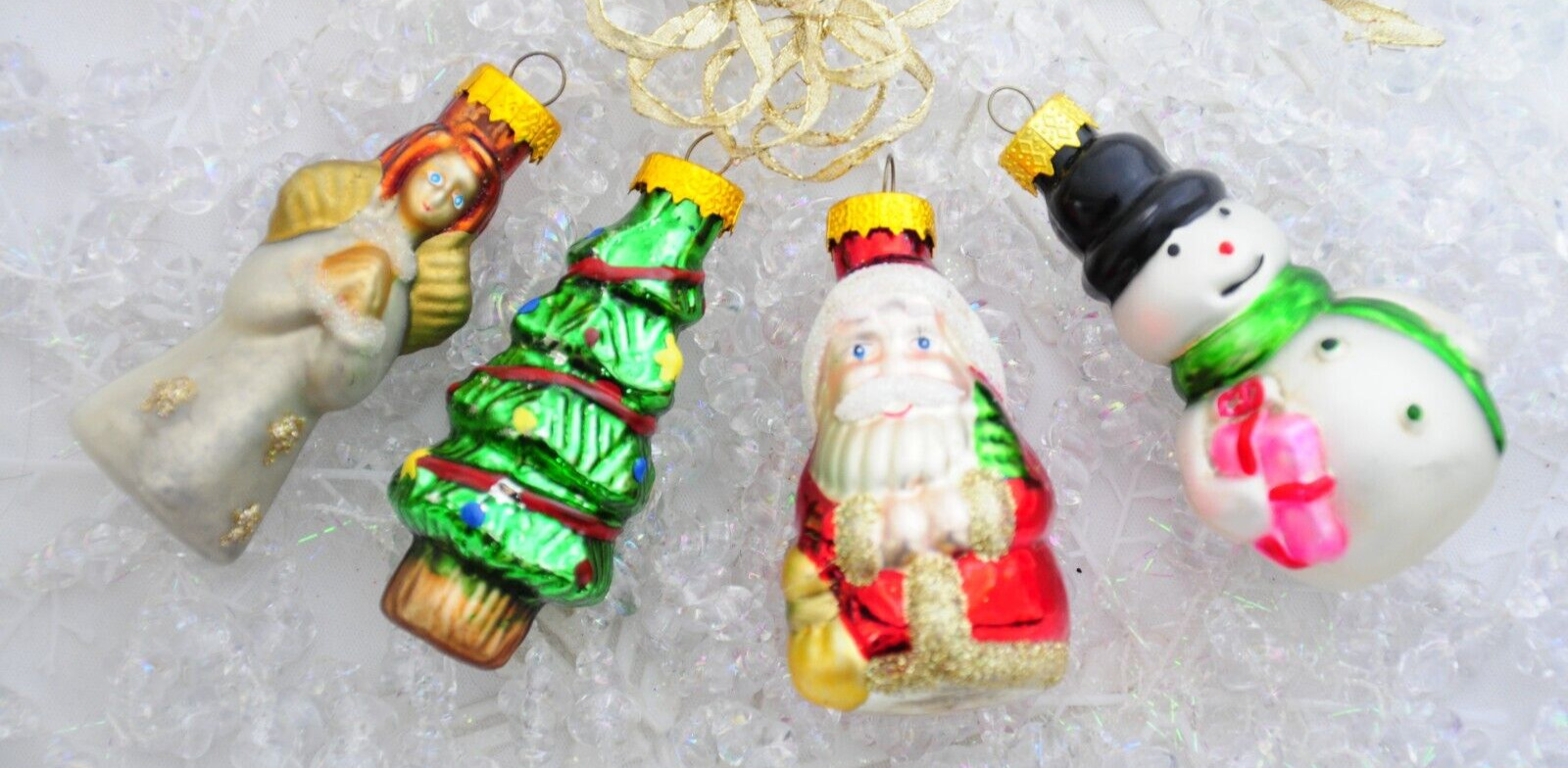 Four Small Glass Christmas Ornaments