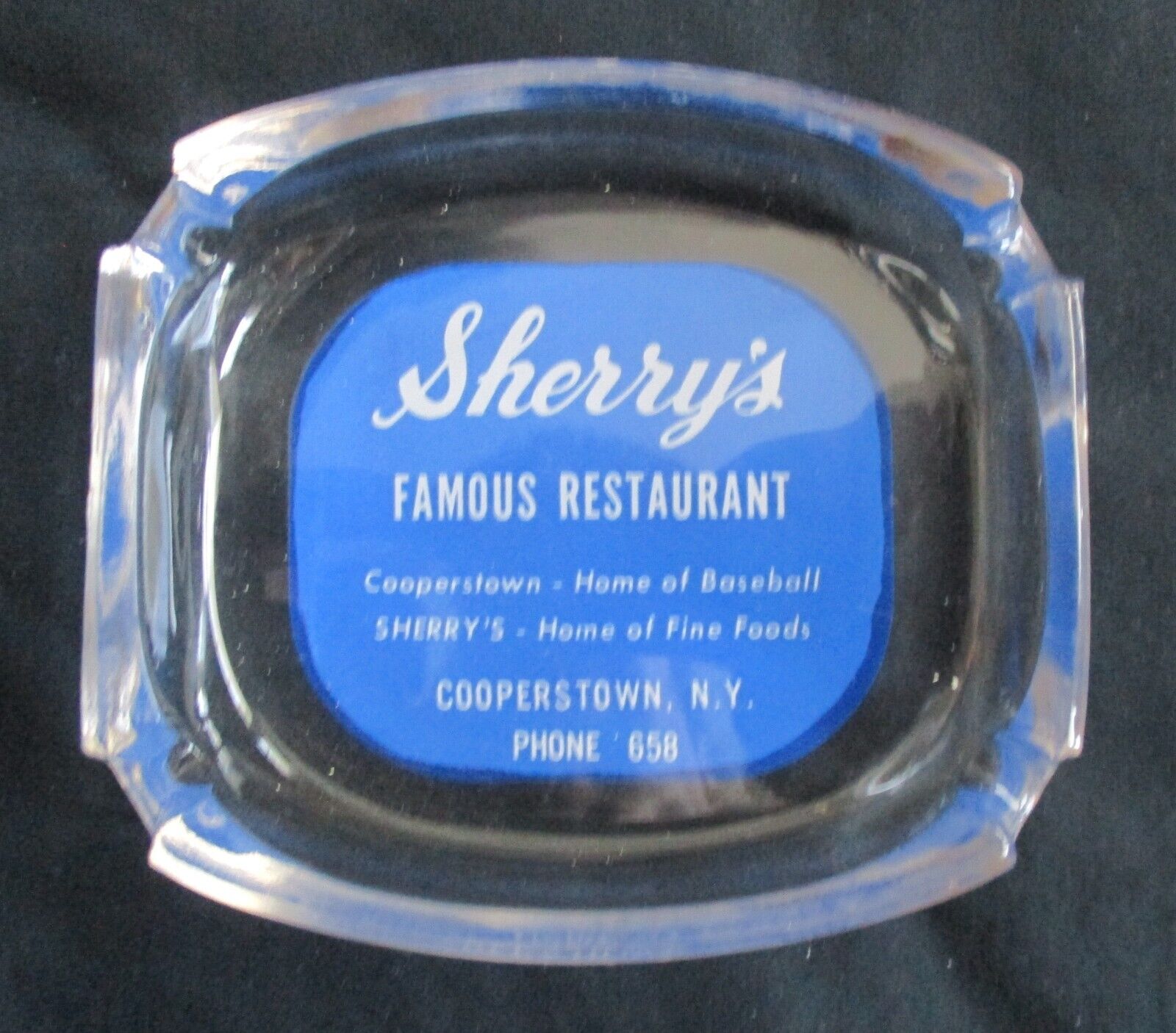 Vintage Souvenir Advertising Ashtray Sherry's Restaurant Cooperstown New York