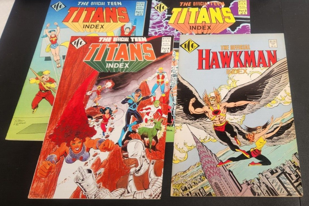 🔥 4 bks Official Teen Titans Index Issues 1 3 4  Hawkman 2 Lots of Info  544