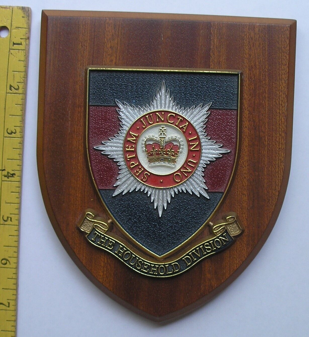 VINTAGE HAND PAINTED BRITISH ARMY THE HOUSEHOLD DIVISION WALL PLAQUE SHIELD