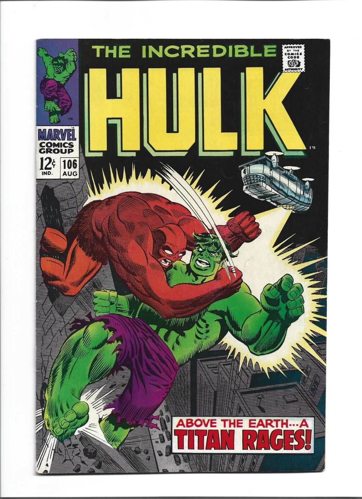 The Incredible Hulk #106 (Aug. 1968, Marvel) FN (6.0) Hulk vs. The Missing Link