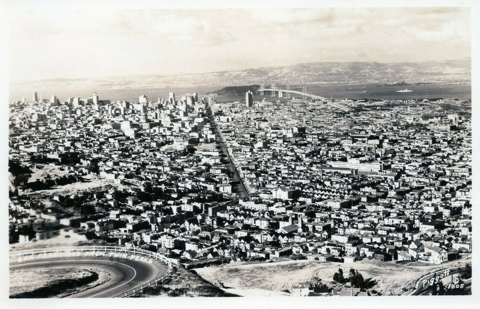 RPPC Aerial View San Francisco From Twin Peaks Vintage Unused Postcard