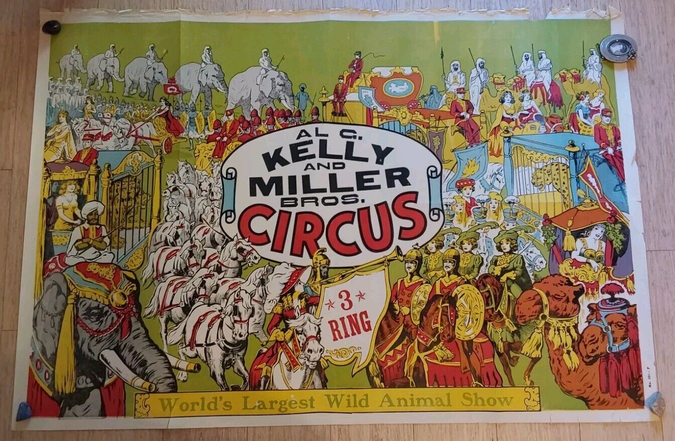 Vintage Original AL G KELLY & MILLER CIRCUS POSTER Animals Elephant 27.50