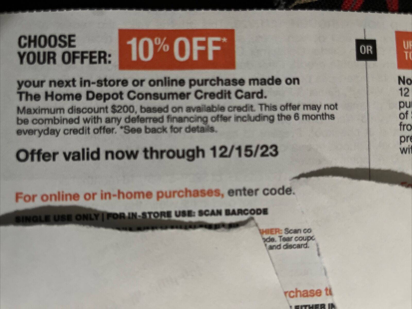 Home Depot 10%  In-store or Online purches_Expire 12/15/23