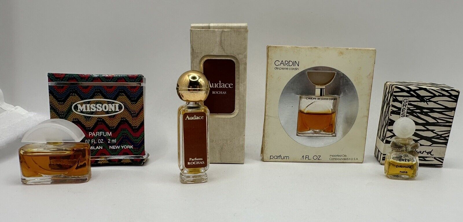 Vintage Perfume Lot Of 4 Cardin Cabochard Audace Rochas Missoni