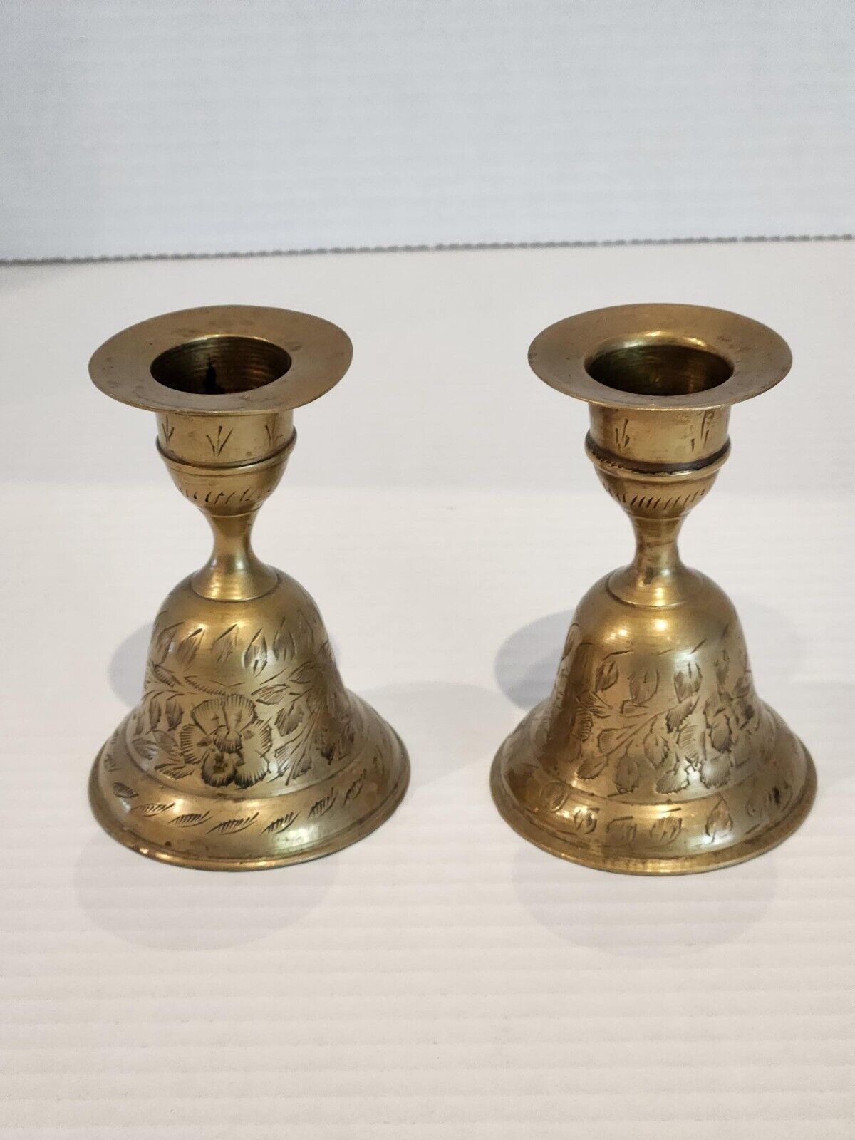 Vintage Brass Bell Ornate With Candle Holder Made in India, Set of 2