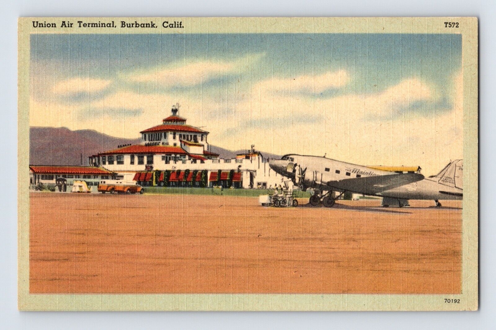 Postcard California Burbank CA Union Airport Plane Terminal 1940s Unposted Linen