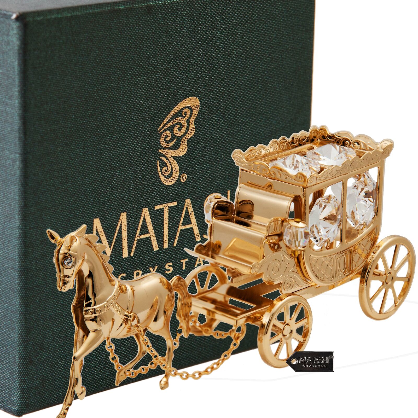 Matashi 24K Gold Plated Crystal Studded Horse Drawn Carriage Ornament For Gift