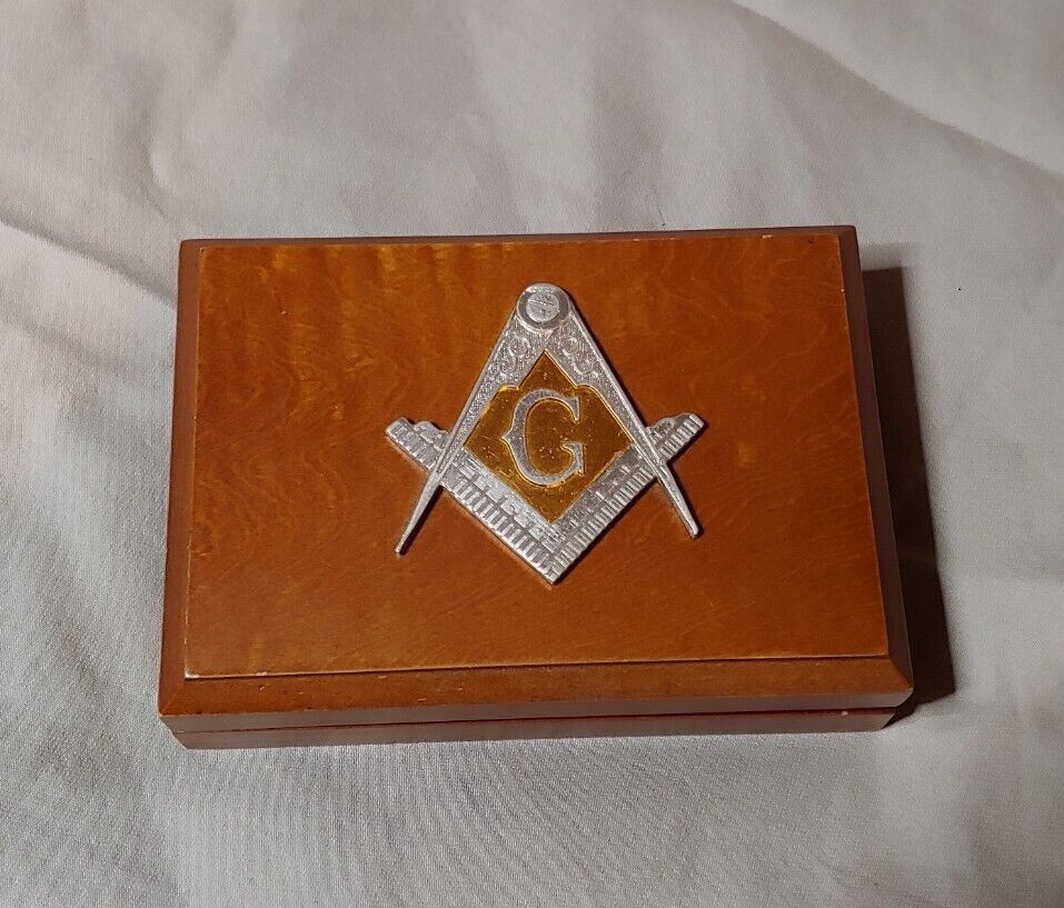 Vintage Wooden Masonic Box Freemason lodge Square And Compass Mason