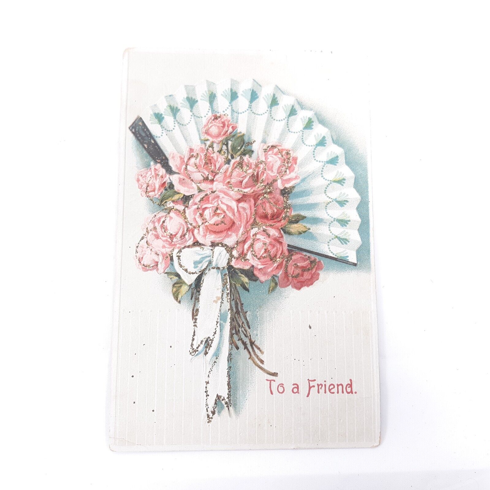 To A Friend Postcard Printed Germany Vintage Floral Fan