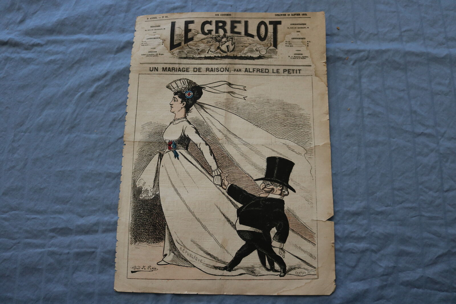 1873 JANUARY 16 LE GRELOT NEWSPAPER - UN MARIAGE DE RAISON - FRENCH - NP 8609