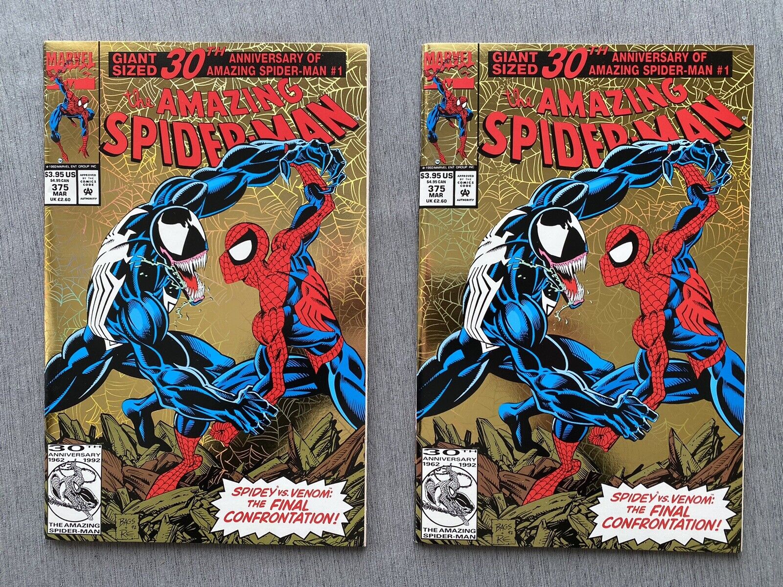 2x AMAZING SPIDER MAN 375 GOLD FOIL COVER 1ST APPEARANCE ANNE WEYING SHE VENOM