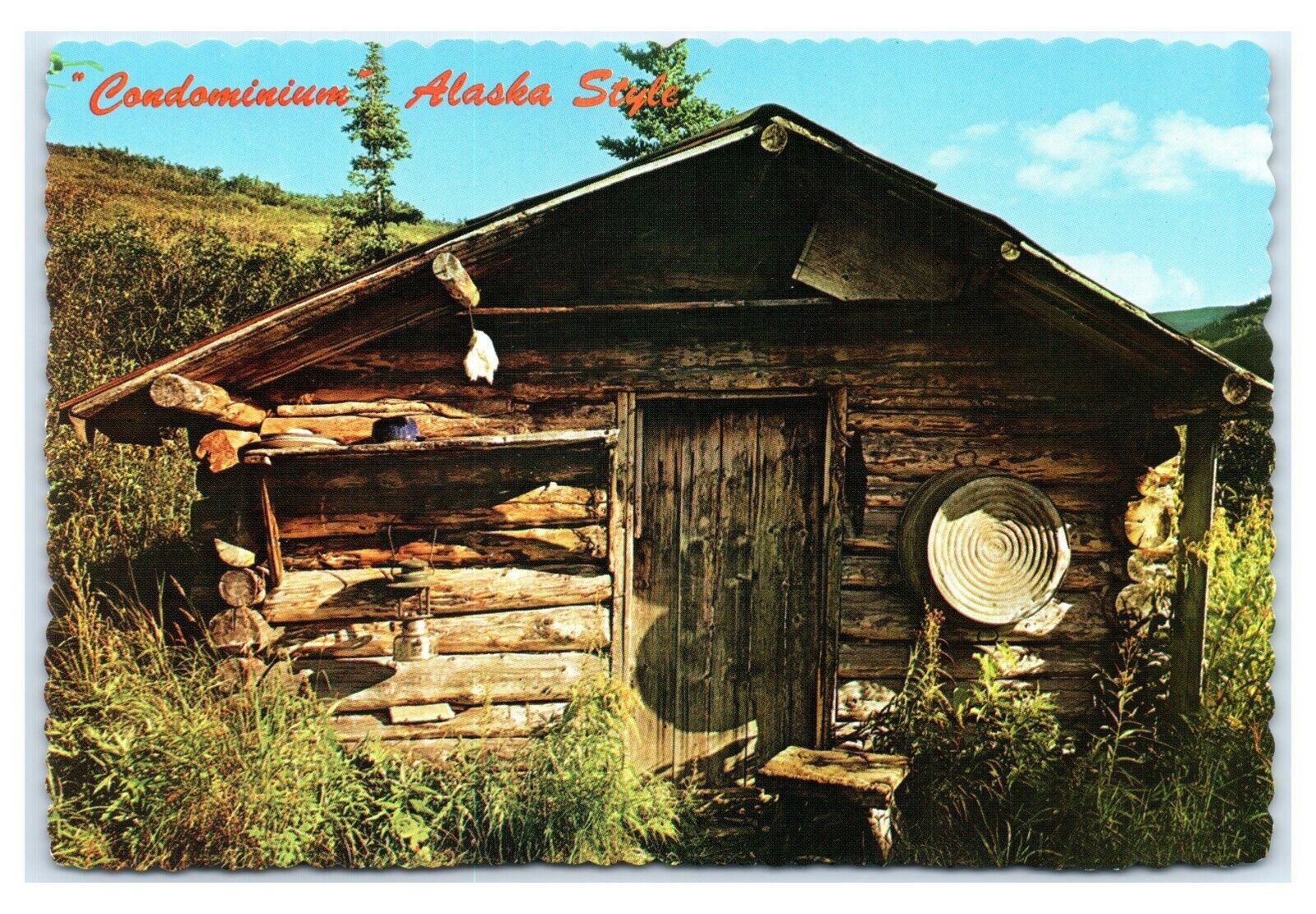 Postcard AK Condominium Alaska Style wooden log home cabin AJ4