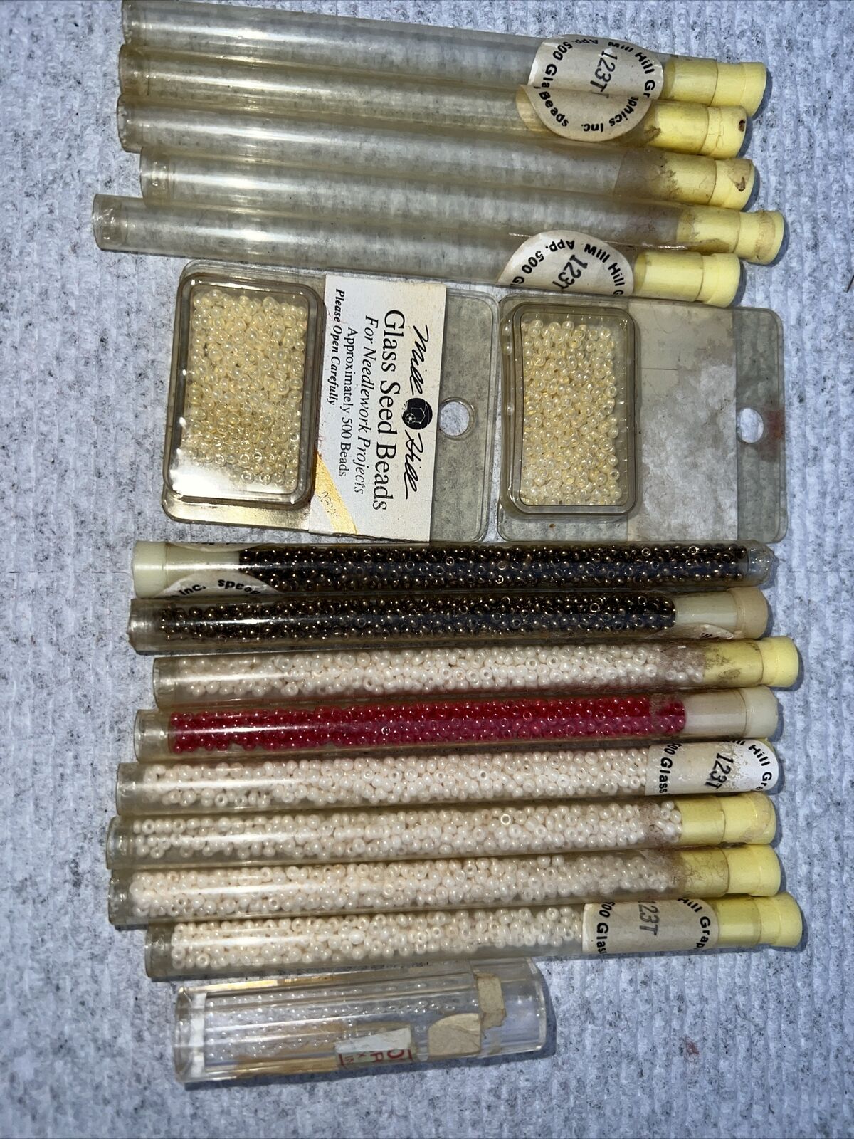 Seed Beads Vintage Tiny Glass 8 Tubes Lot, & Empties, 2 Mill Hill