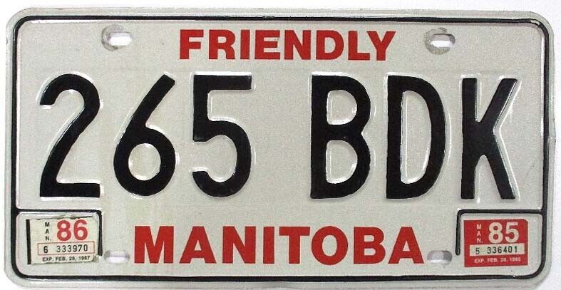 Manitoba Canada 1983 1985 1986 Friendly License Plate 265 BDK