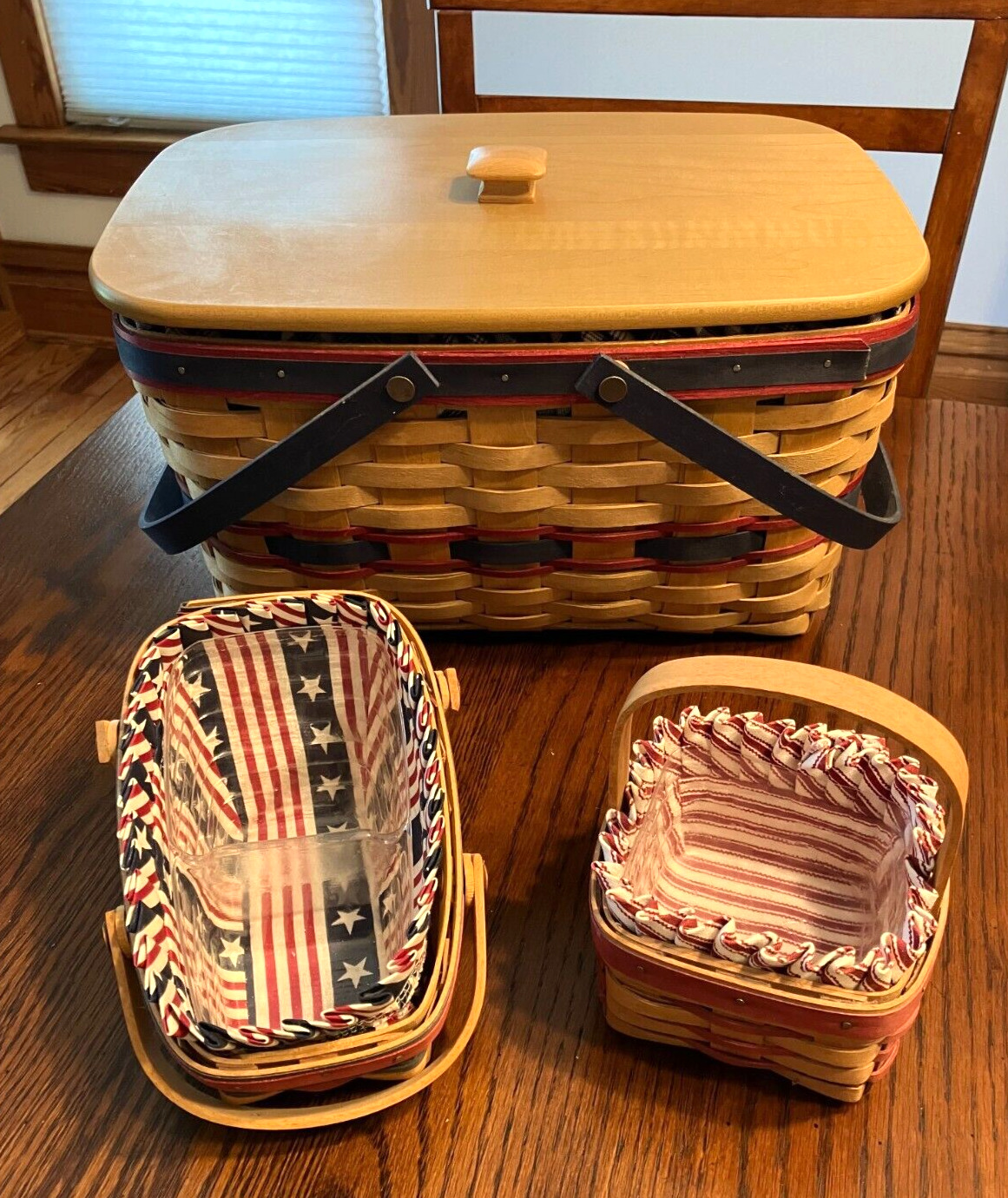 Longaberger Lot Of 3 All American Patriot Baskets Red, White & Blue. With Liners