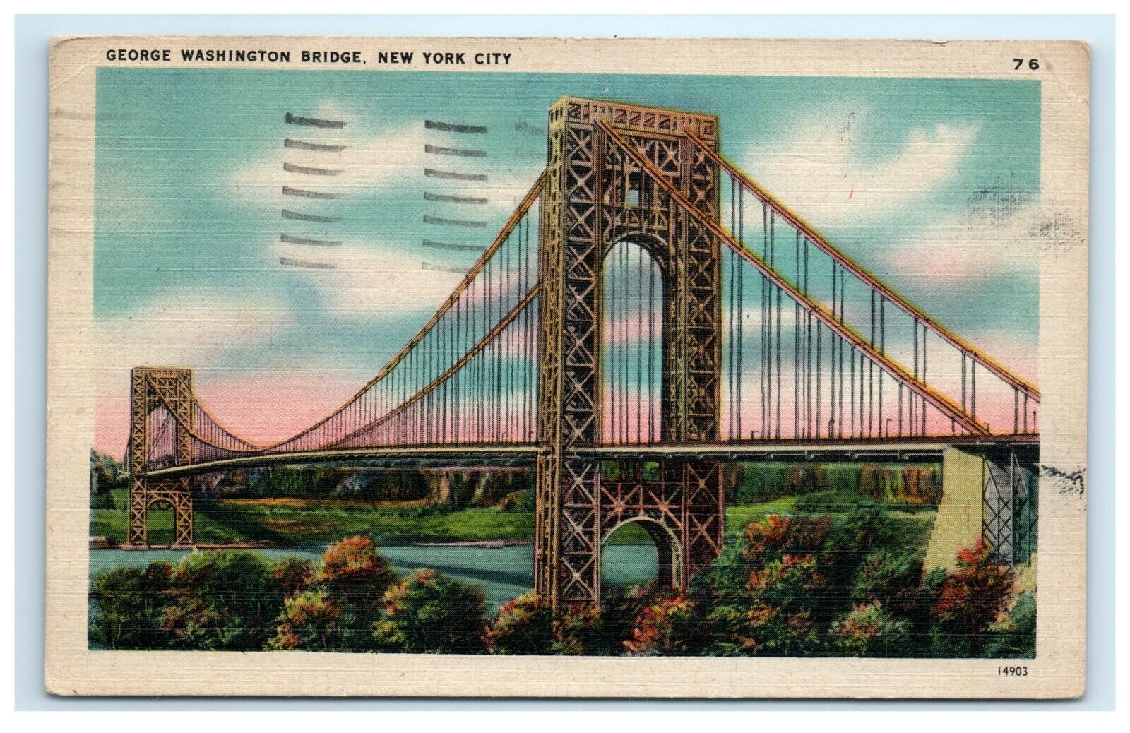 Vintage Postcard George Washington Bridge New York City Bridge Posted Linen
