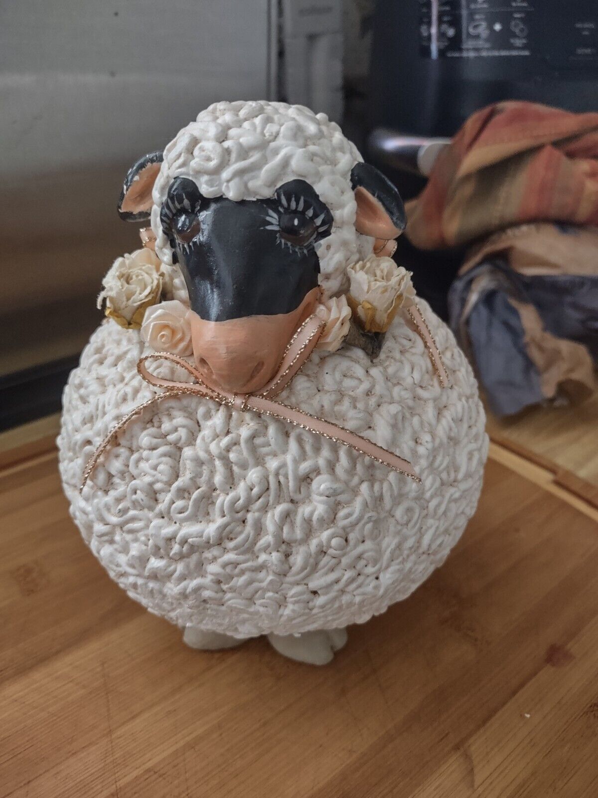 Adorable Ceramic Sheep Fluffed And Ready To Go. Fun Gift