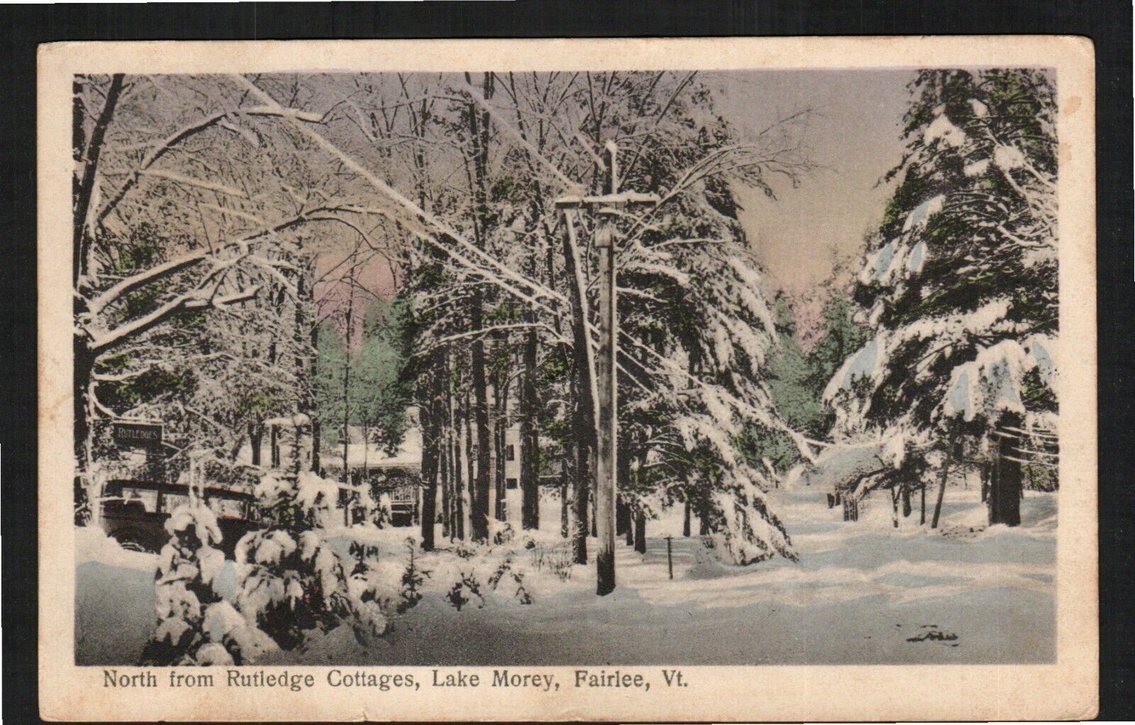 Old Postcard Rutledge Cottages Lake Morey Fairlee Vermont cancel 1935