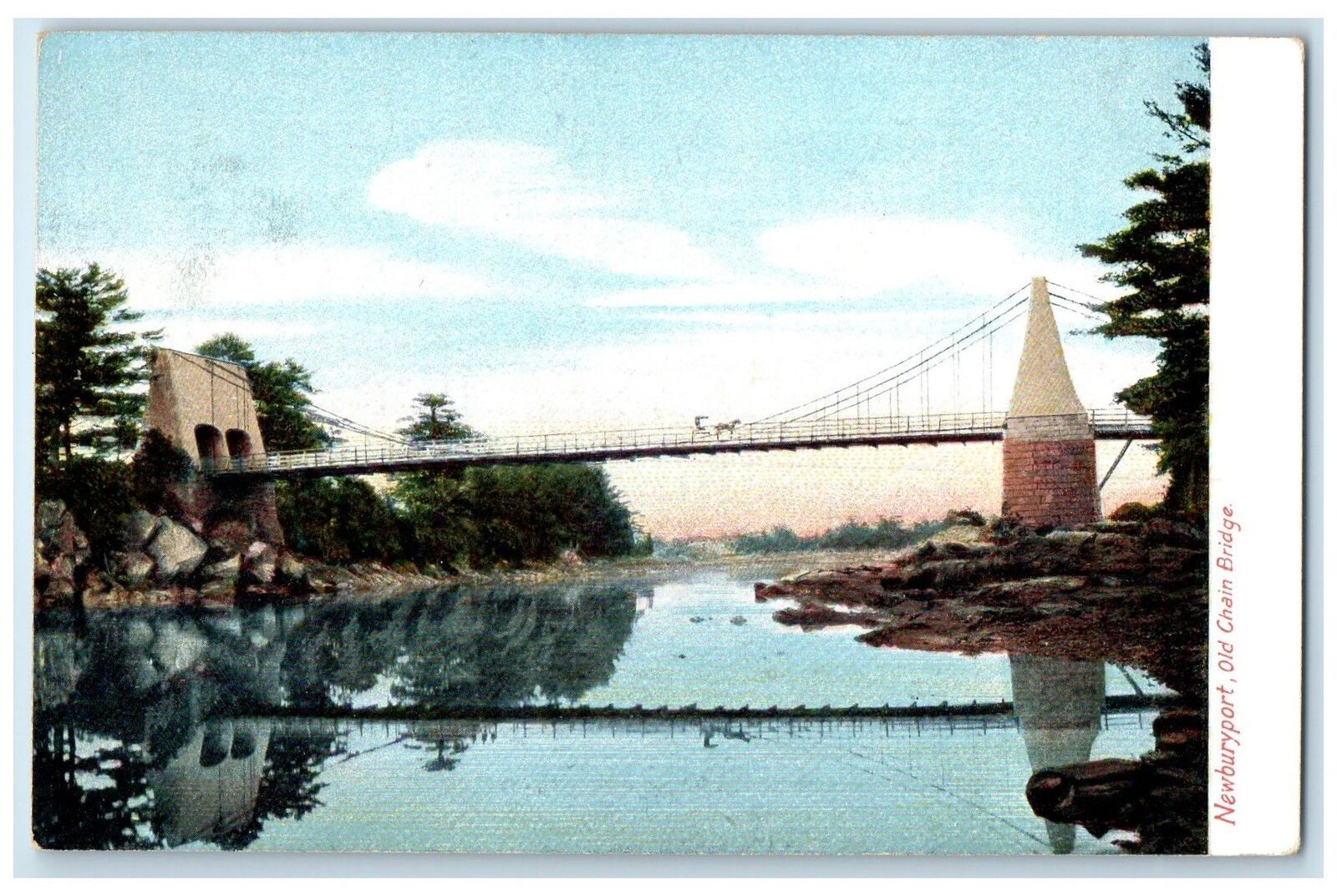 c1905's Old Chain Bridge Lake River Horse Carriage Newburyport Maine ME Postcard