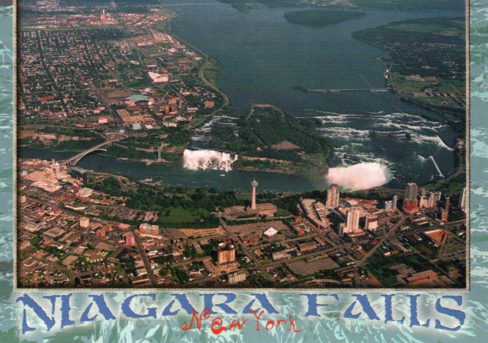 Aerial View of Niagara Falls, New York, Waterfall, Canada & US, River - Postcard