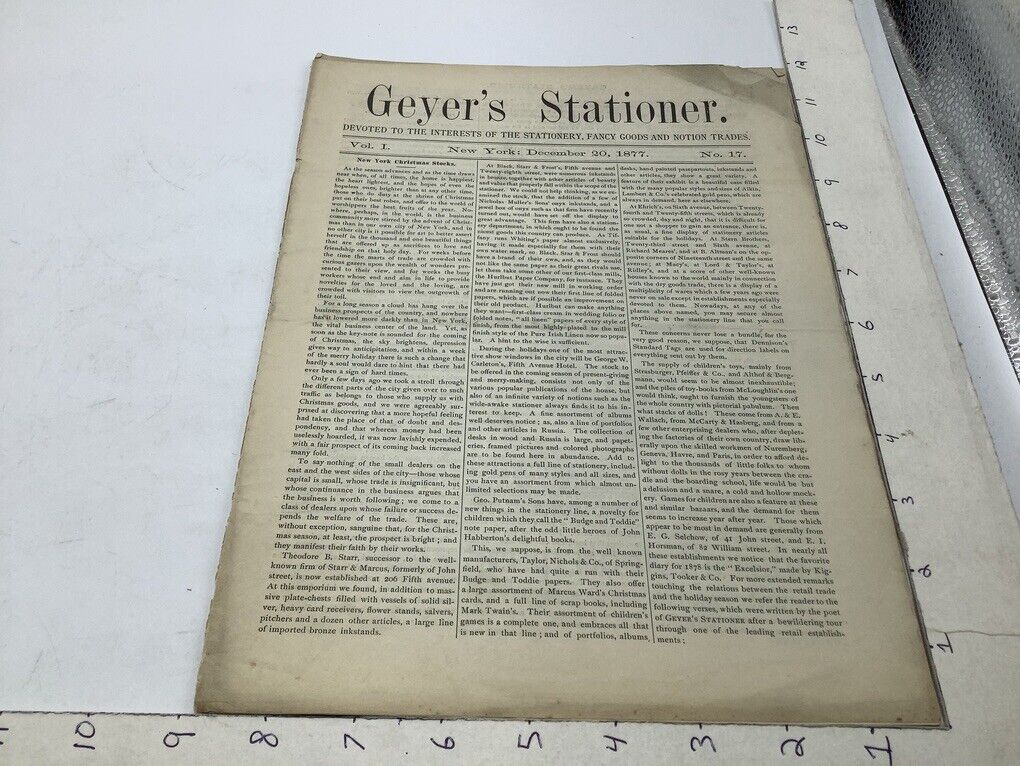 orig GEYER\'S STATIONER dec 20, 1877 #17; 20pgs - PENS inkstands, TWINE BOX