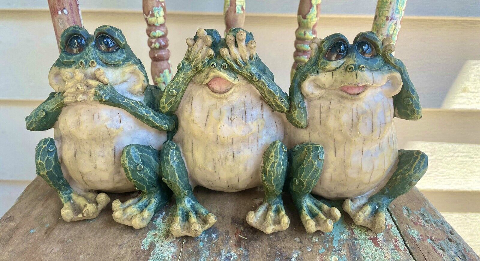 Vtg 3 Frogs Figurine Polyresin Hear No See No Speak No Evil Home Decor