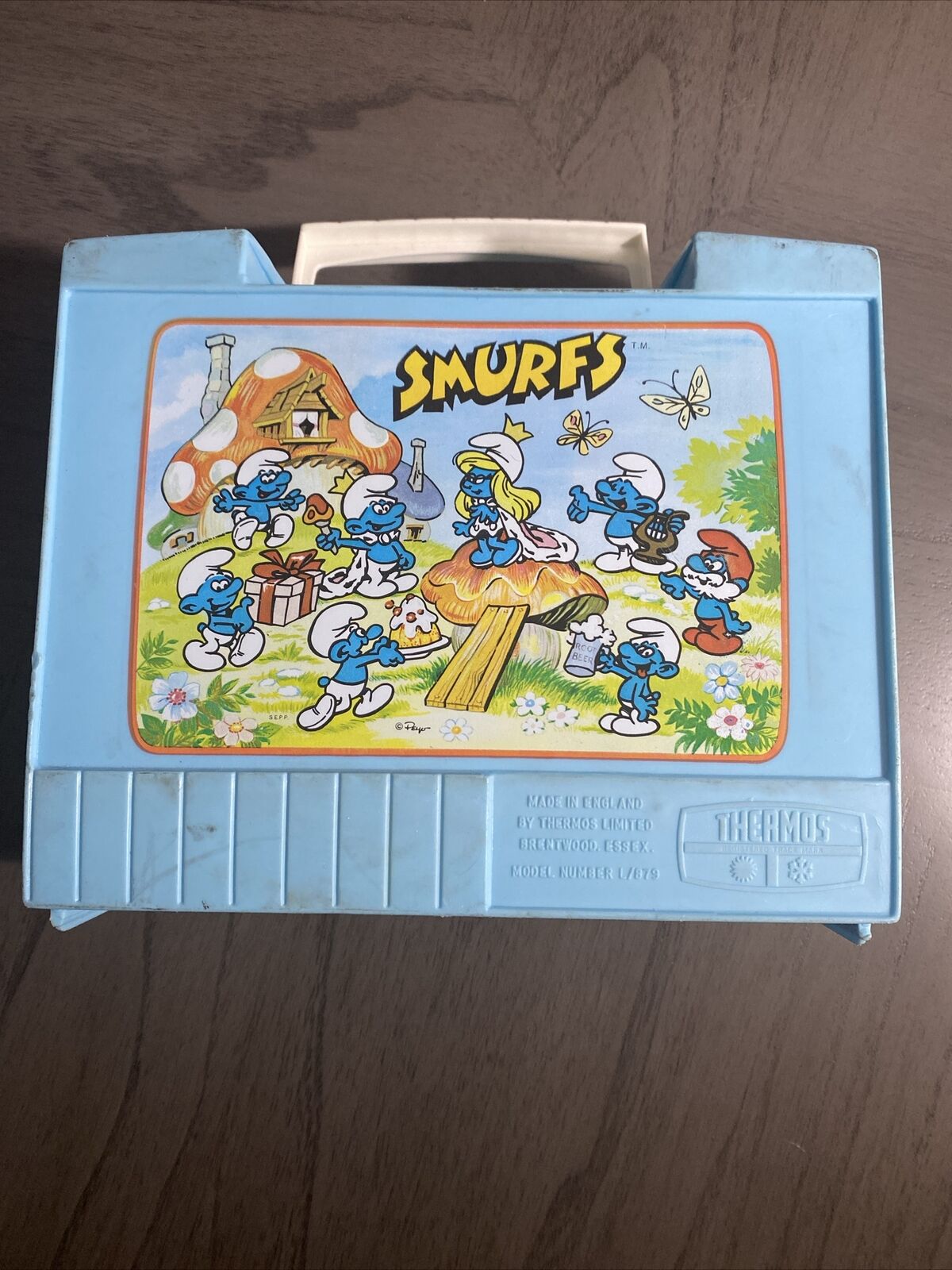 Vintage Smurfs Blue Lunch Box & Yellow Thermos by THERMOS 1985 Plastic