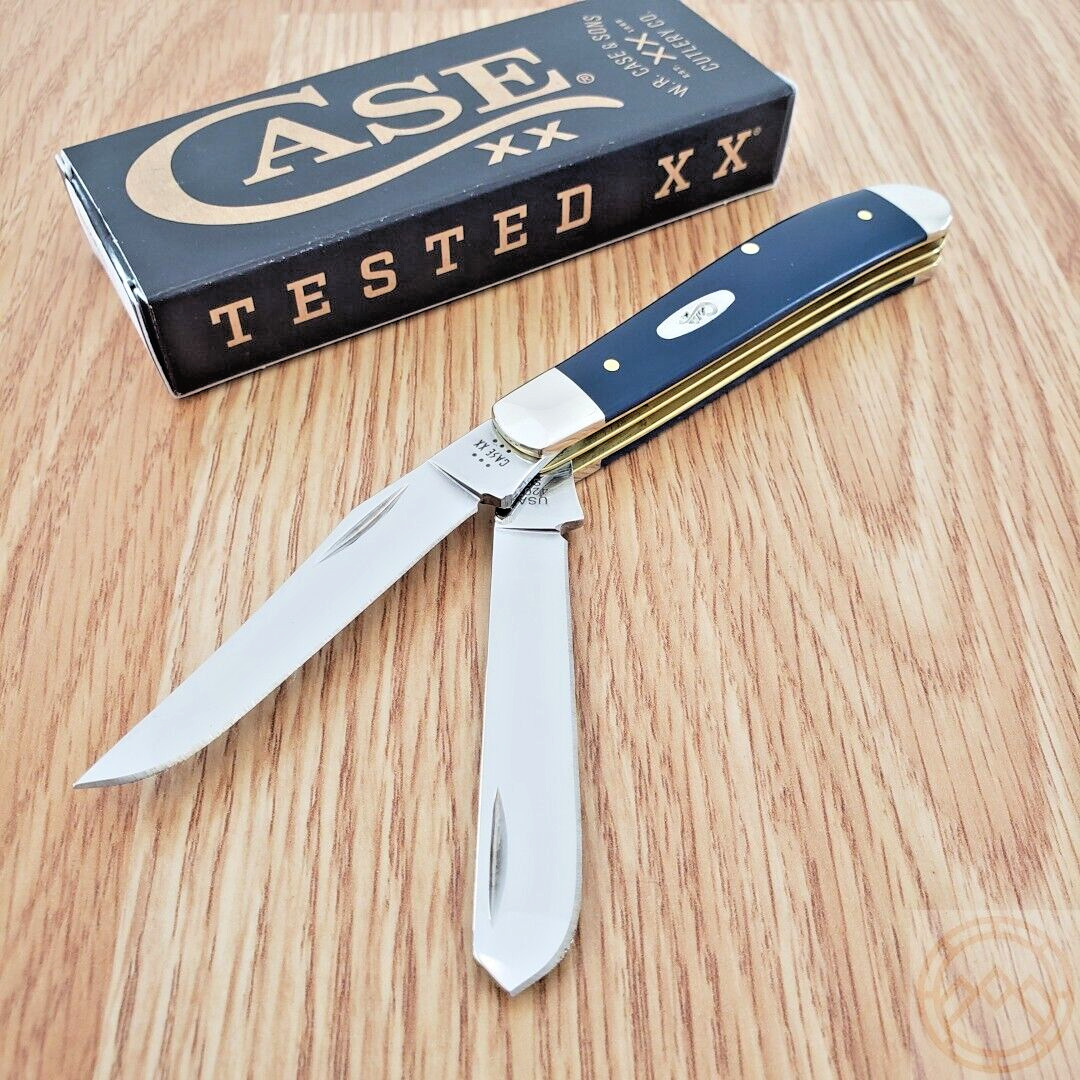 Case XX Mini Trapper Pocket Knife Stainless Blades Blue Smooth Synthetic Handle