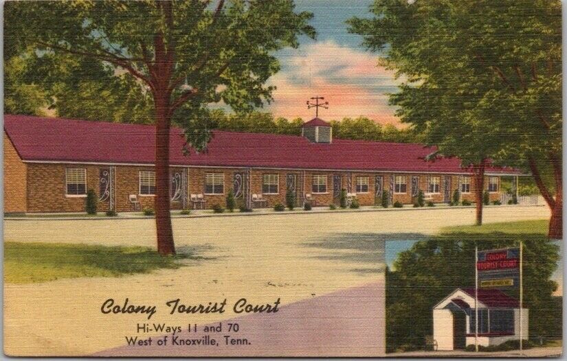 Knoxville, Tennessee Postcard COLONY TOURIST COURT Route 11 Roadside Linen 1951