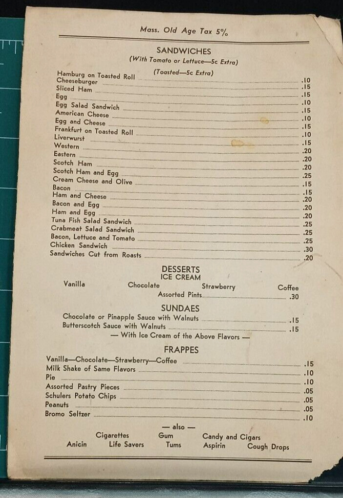 Don\'s Diner Restaurant Menu 1940\'s ? 10cent Hamburger Humorous Sage Page