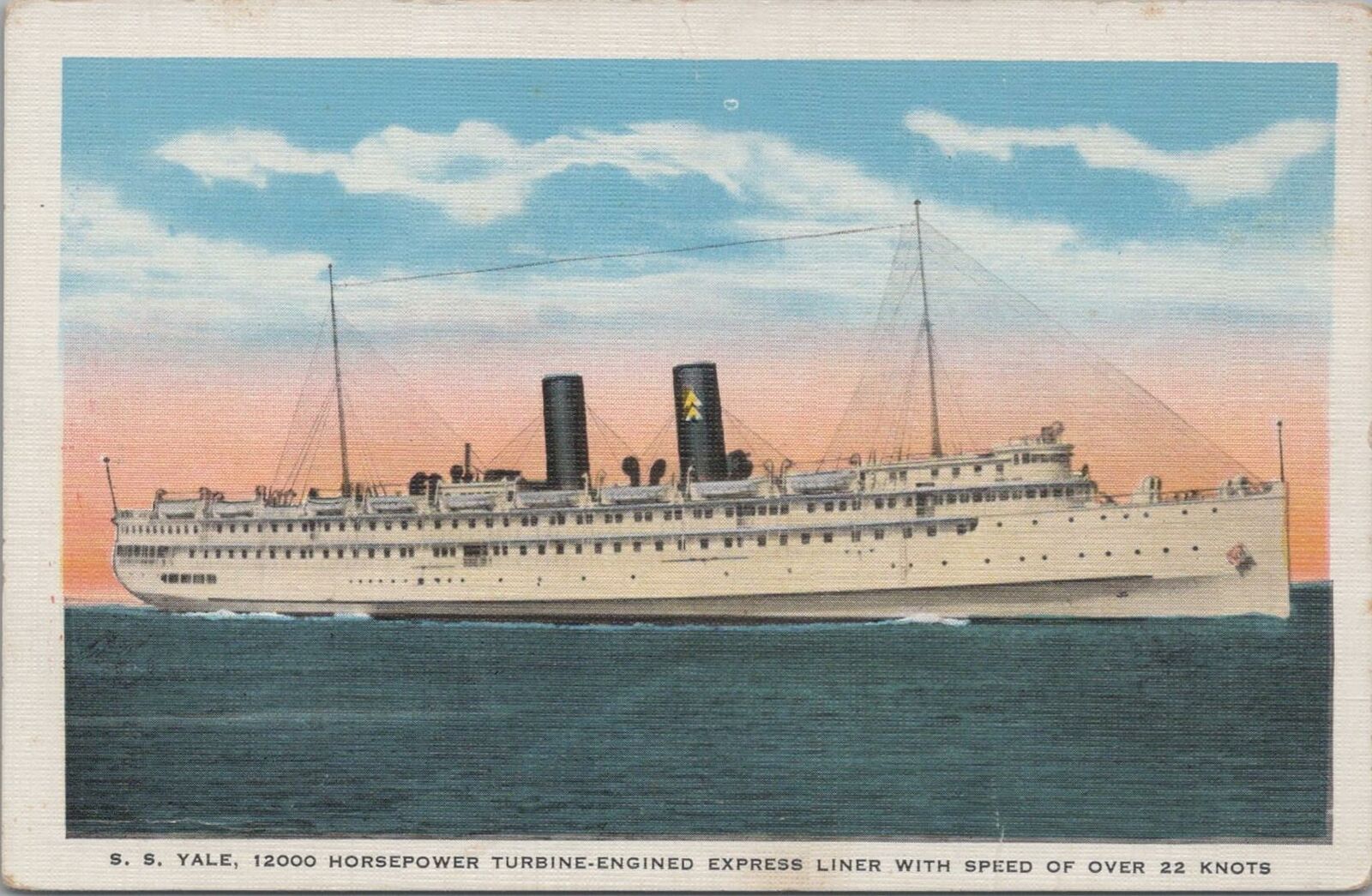 Postcard Ship SS Yale Turbine Engined Express Liner  