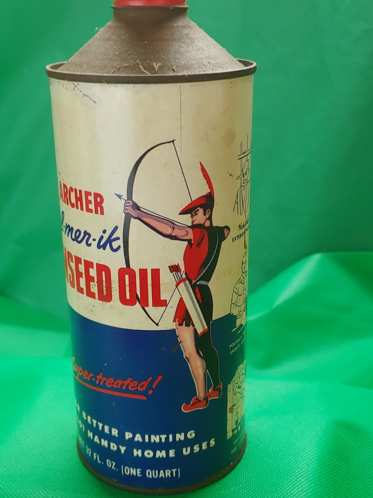 Vintage Tin,  Can Archer Linseed Oil Pol-mer-ik 1 Quart Unused New Decatur Il