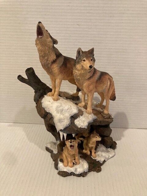 DANBURY MINT WILDERNESS CALL , SCULPTURE BY NICK BIBBY Pack Of Wolves With Cubs