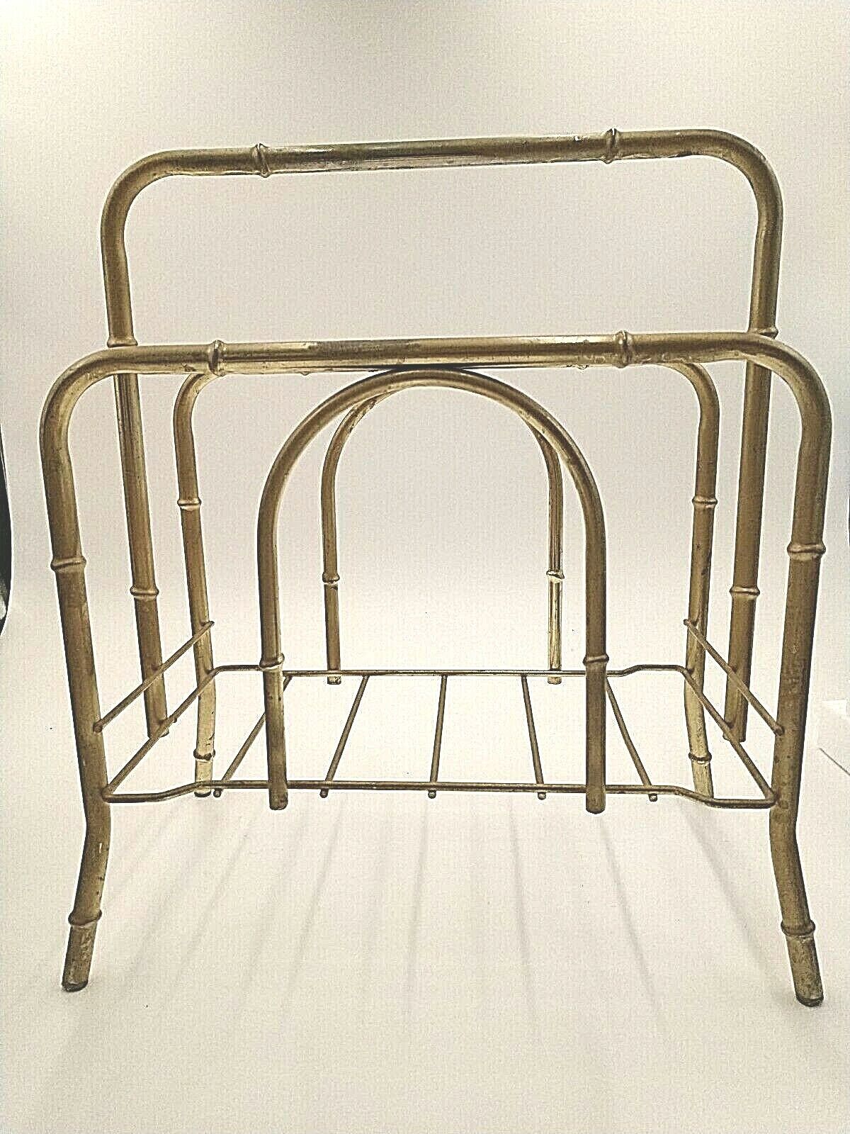MAGAZINE Rack Stand Metal Bamboo-Style Goldtone Album Vintage MCM Light Weight A