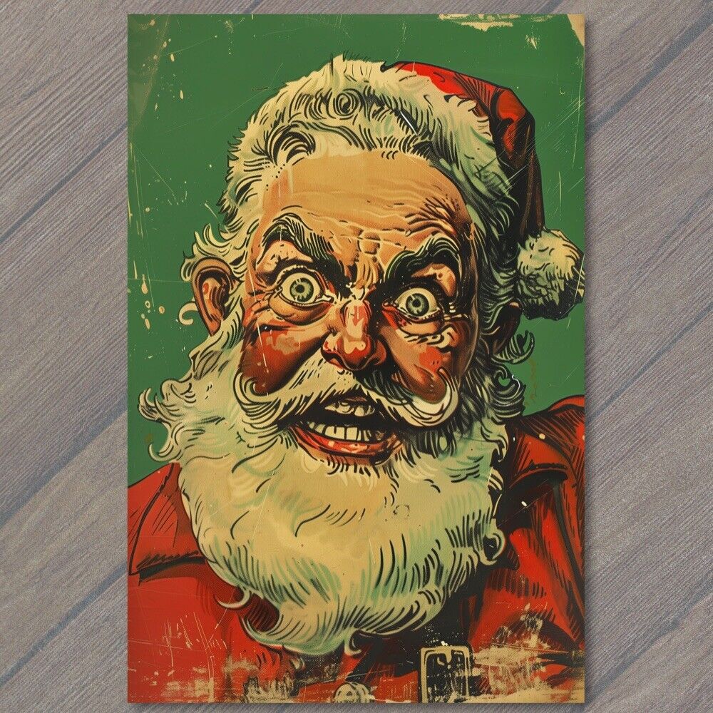 POSTCARD Evil Santa Christmas Nostalgic Weird Festive Scary Unusual Creepy XMAS