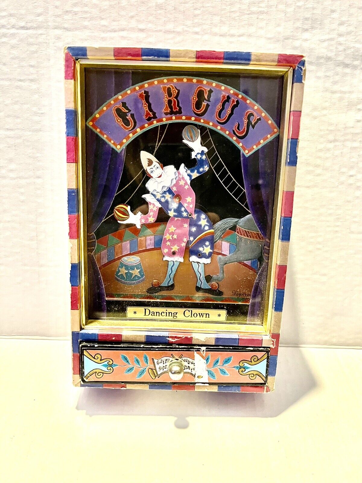 Vintage 70’s Pierrot de Pierre Koji Mural Dancing Clown Music Box  Works