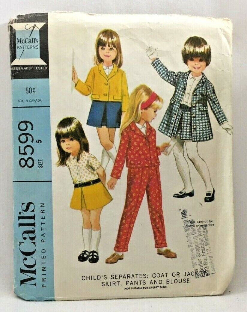 1966 McCalls Sewing Pattern 8599 Girls Coat Jacket Skirt Pants Blouse Sz 5 3844