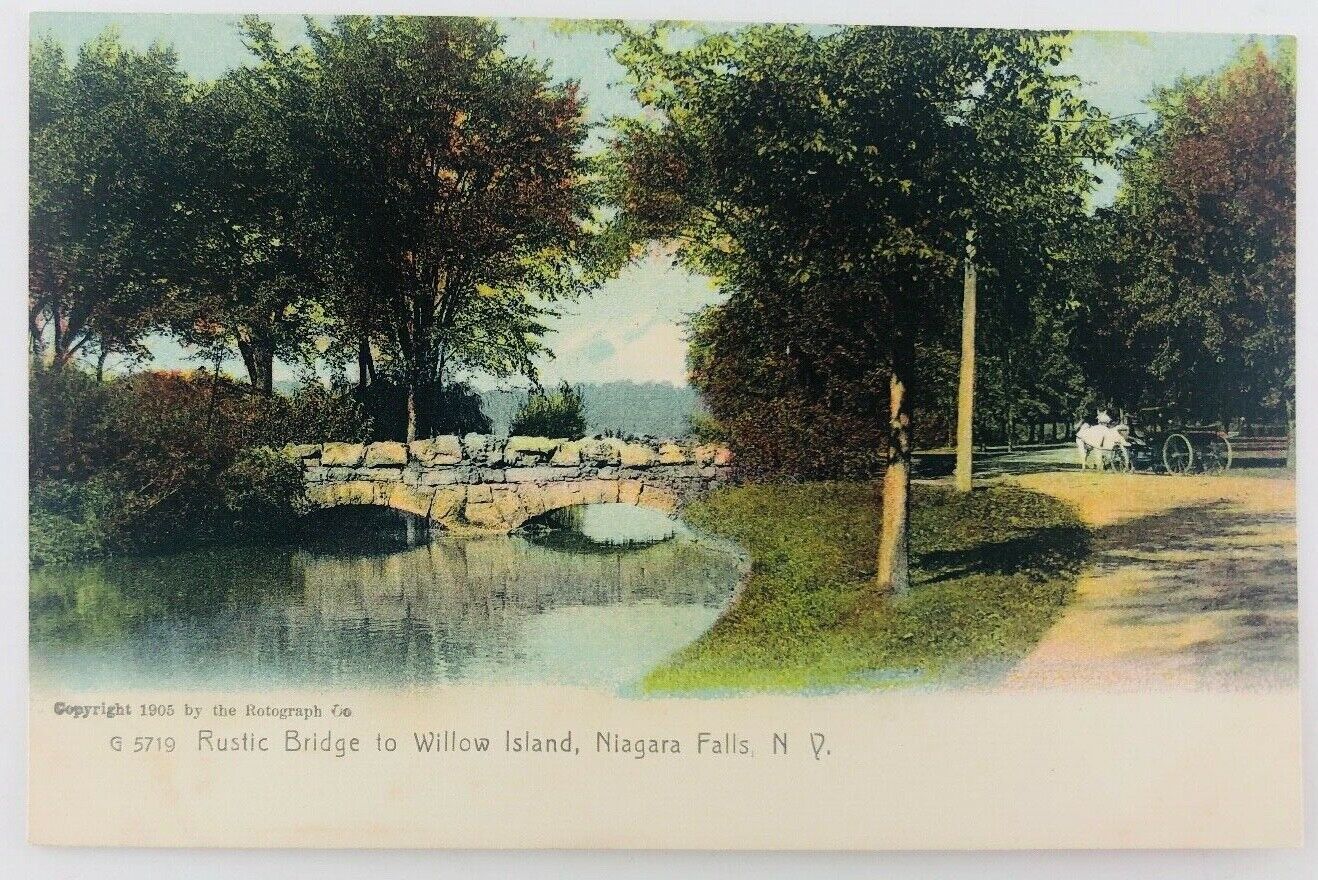 Vtg Niagara Falls New York NY Rustic Bridge to Willow Island Postcard Undivided