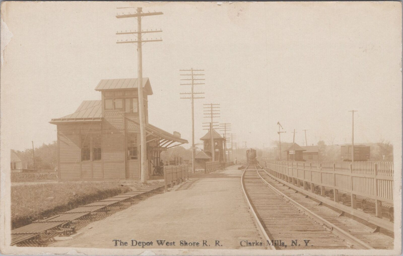 Train Depot West Shore R.R. Railroad Clarks Mills New York RPPC Postcard
