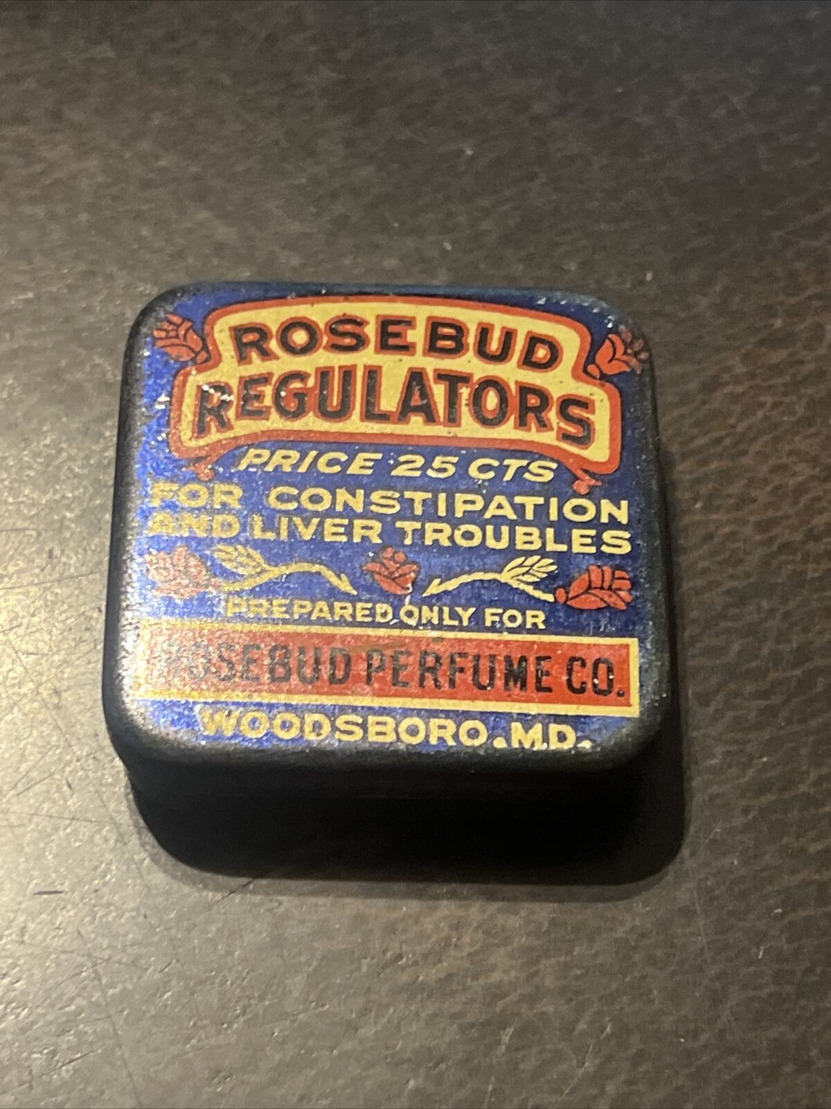 Vintage Advertising Tin Rosebud Regulators Woodsboro MD Salve Rosebud Perfume Co