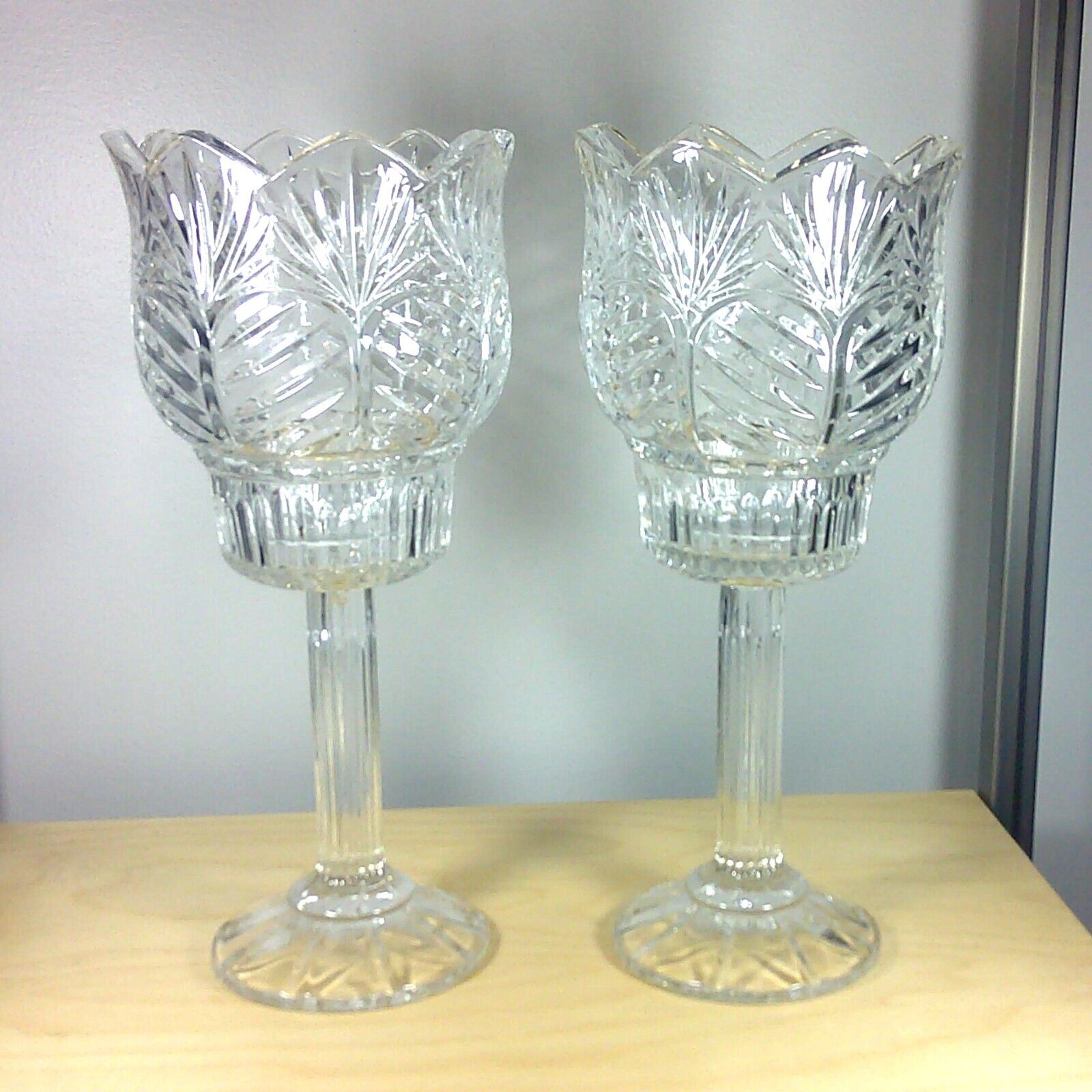 Two Vintage Shannon Crystal Candle Holders Ireland Clear Glass