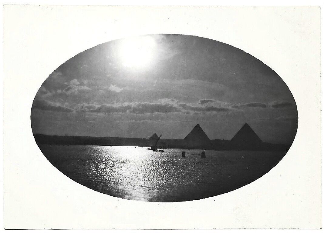 Vintage Old 1932 PHOTO of a Sunset The Pyramids at Giza From Felucca Nile River 