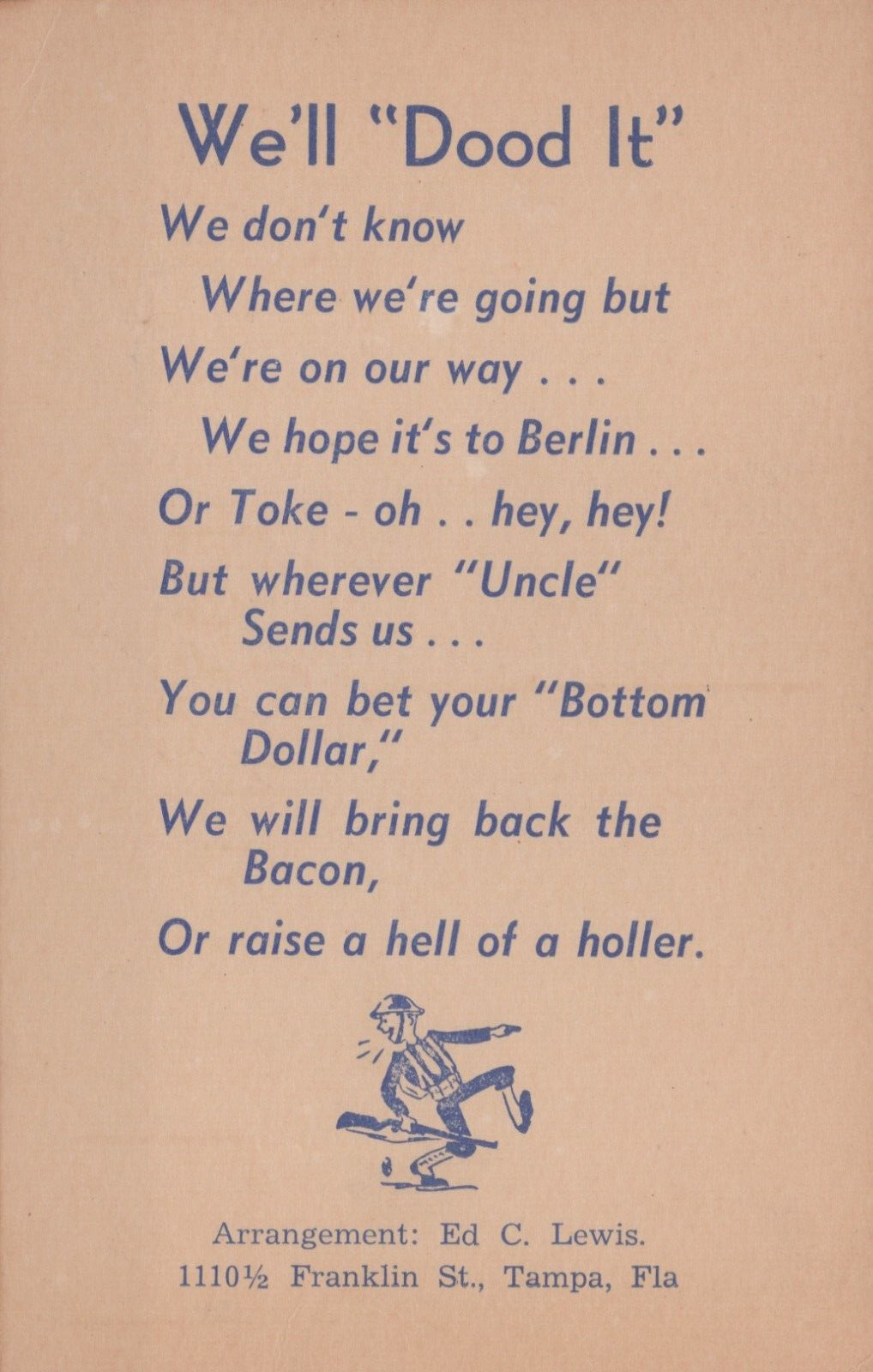 WWII Military Song Postcard War Time Songs \