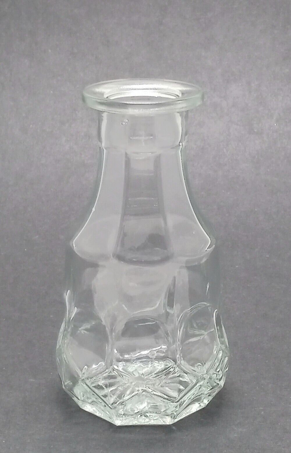 Small Clear Concaved RIbbed Design Glass Collectible Round Bud Vase H = 5.5 inch
