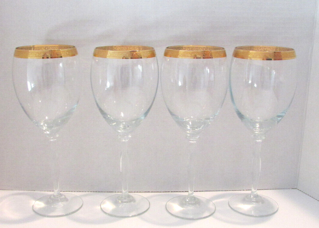 Vintage 1950's Circleware Crystal Classique Gold Rimmed Wine Goblets Lot of 4