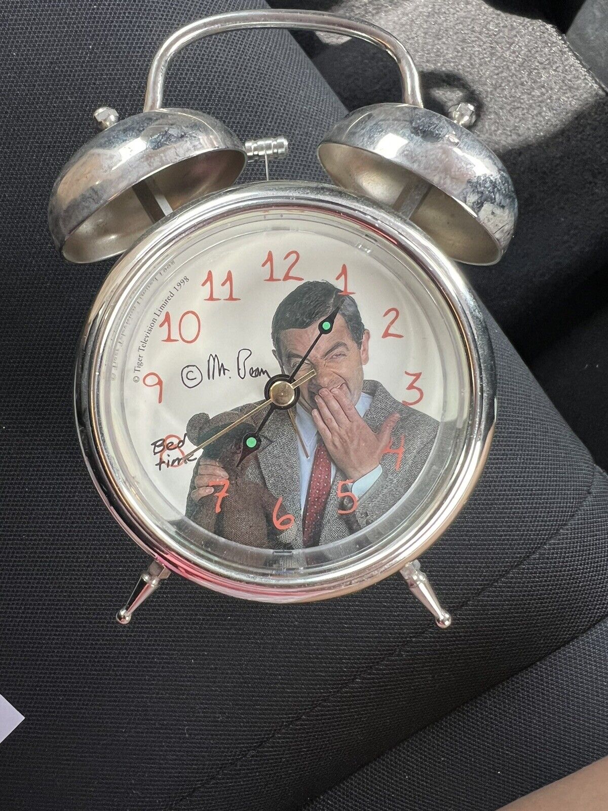 1998 Mr Bean Twin 2 Bell Alarm Clock.  Used Good Condition Battery Operated