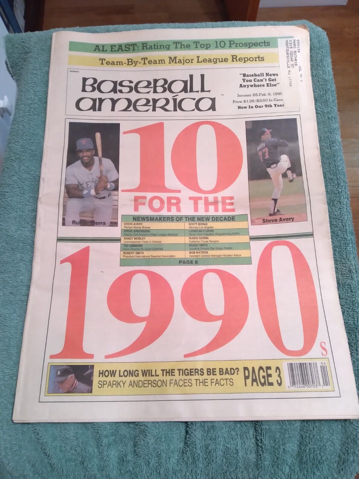 January 25, 1990 Baseball America Newspaper Ruben Sierra/Steve Avery