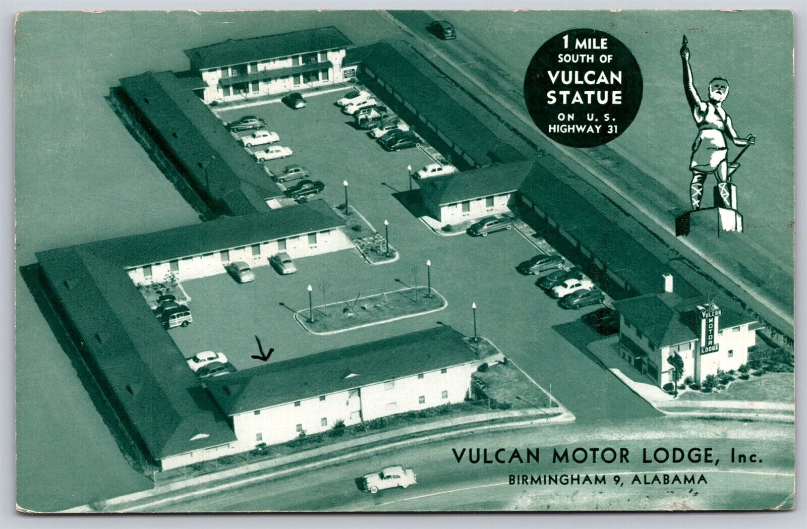 Postcard Vulcan Motor Lodge, Birmingham Alabama O69