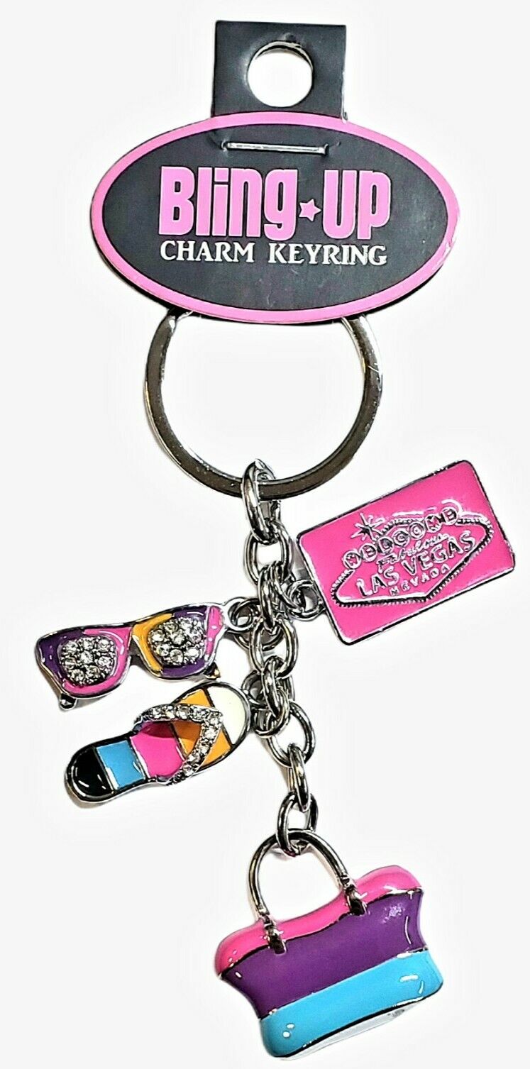 Las Vegas Keychain Souvenir Charmed Sunglass Flip Flop Purse Bling New Gift